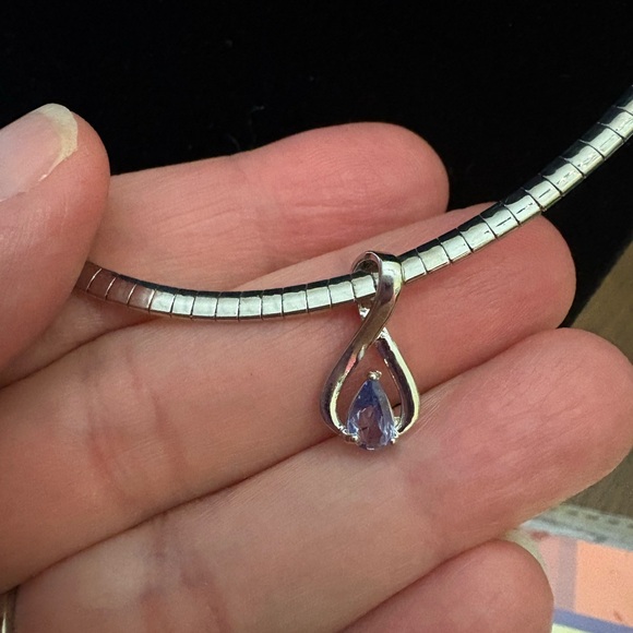 Safi Kilima Teardrop Tanzanite Pendant 18" Omega Necklace Silvertone NEW - Picture 8 of 11